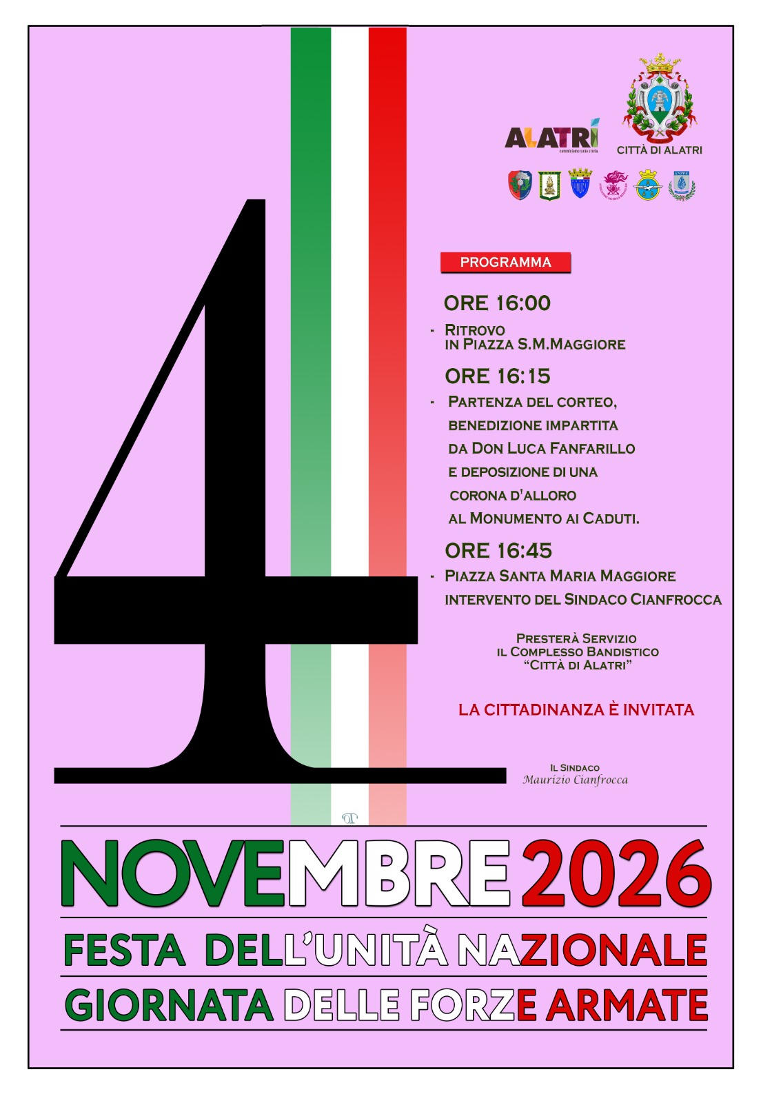 4 novembre 2026 - Festa dell'unità nazionale